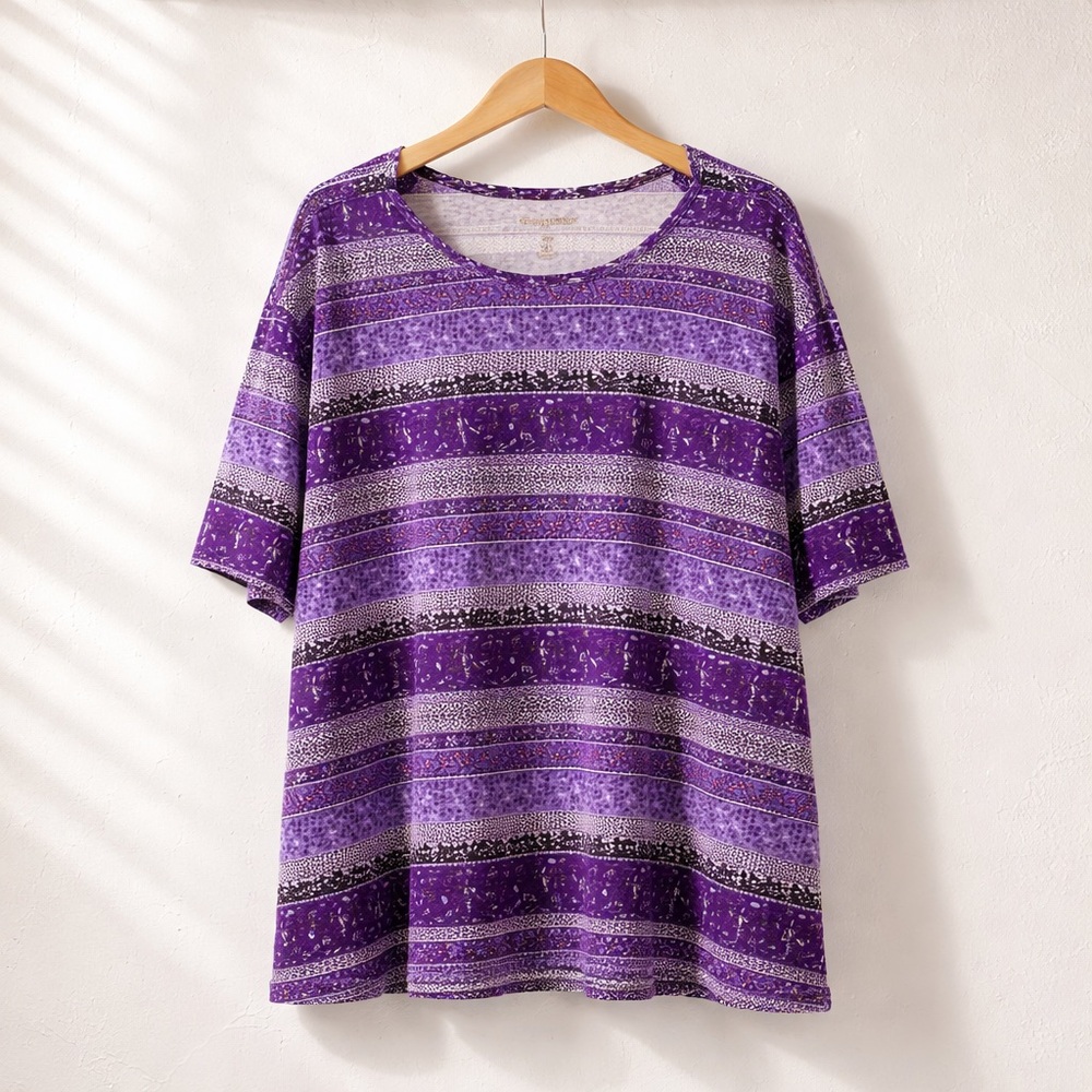 Woman Within 22/24 1X Bateau Neck Short Sleeve Cotton Print Shirt